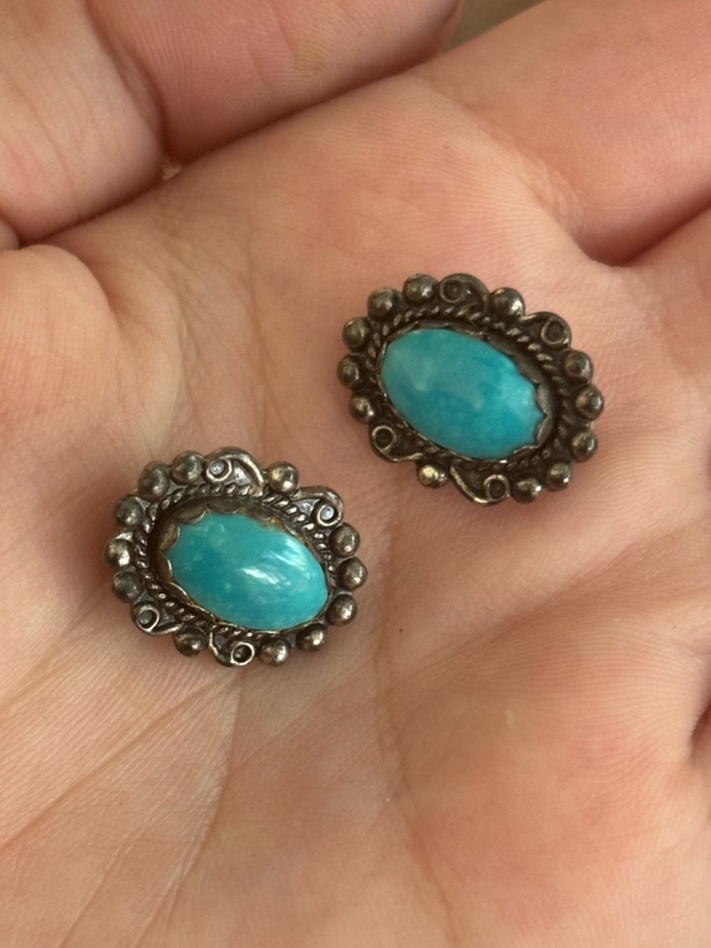 Vintage Sterling Silver and Turquoise Native American Clip Earrings